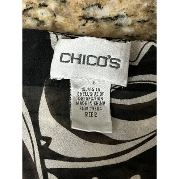 Chicos Womens Paisley Beaded Vneck Pullover Tunic Sheer Boho Peasent Silk 2 - Picture 8 of 9